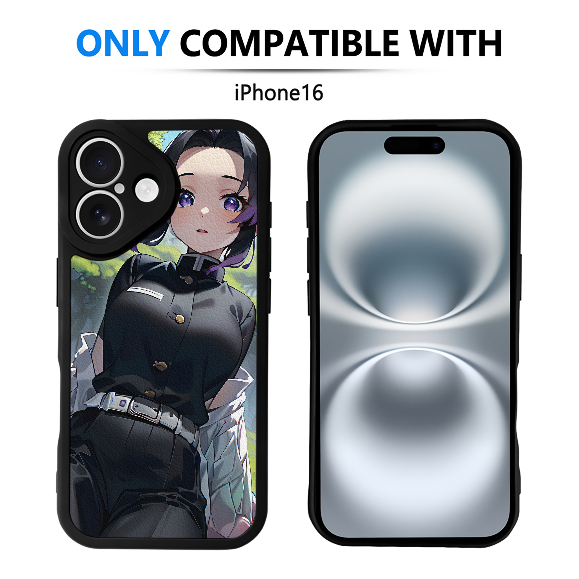 （画像用） 鬼滅の刃（きめつのやいば）蟲柱-胡蝶 しのぶ／こちょう しのぶ Kochou Shinobu 【iPhone 16シリーズ対応】シリコンスマホケース（レザー調） 材質：シリコン